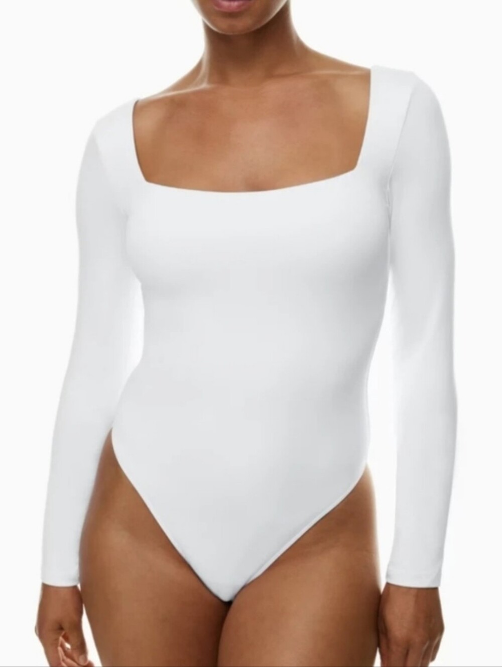 Aritzia Babaton Contour White Long-Sleeve Square-Neck Bodysuit Large